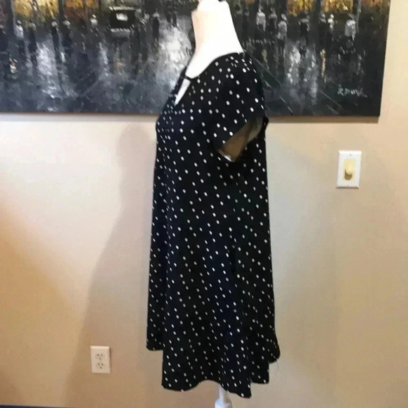 Lark +Grey Polka Dot Short Sleeves Soft Flowing Fabric A-Line Dress w/Pockets-S - Picture 2 of 5